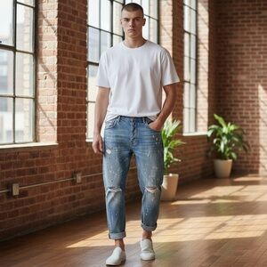 NWT One Teaspoon Mr Browns Distressed Jeans34R Blue Suede Paint Splatter